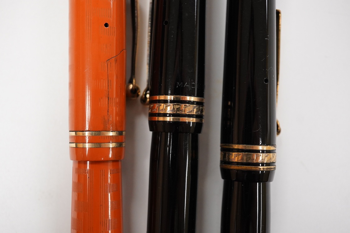 A Wahl Eversharp red hard rubber pen (crack to cap) and two other Wahl pens for spares